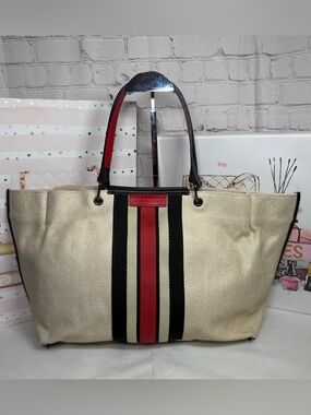 XXL Longchamp Shoulder Bag Tote Tan Black w/Red Accents 19x10x4in